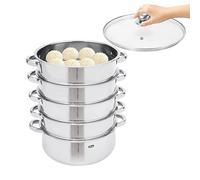 Vaporera de acero inoxidable 26/28/30 de 5 capas, vaporizador de 4 niveles y juego de ollas de vapor, utensilios de cocina multiusos, olla de vapor extraíble con tapa de cristal, gran capacidad, para