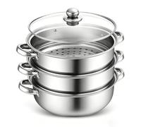 Vaporera de acero inoxidable de 28 cm - 3/4 niveles con tapa de cristal, olla de vapor multicapa para verduras, pescado, mariscos, sopas y pastas, apta para inducción (3)