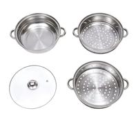 Vaporera de Acero Inoxidable de 28cm, 3 Niveles Tapa | Cocina al Vapor y Guisa Vez, Asas Laterales, Uso Doméstico para Verduras y Bollos