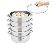 Vaporera de acero inoxidable de 5 capas, 26/28/30 cm, juego de 4 niveles y olla de vapor, utensilios de cocina multiusos con olla de vapor extraíble y tapa de cristal, gran capacidad para cocina y