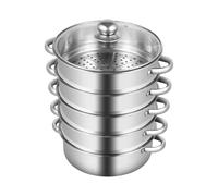 Vaporera de acero inoxidable de 5 pisos, 32 cm, con tapa de cristal, olla a vapor de inducción, olla a presión apilable para pescado, verduras, arroz, sopas, universal, para todo tipo de fuegos