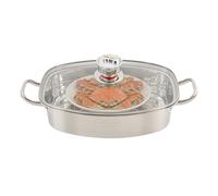 Vaporera de acero inoxidable de 6 litros con tapa de cristal transparente, temporizador ovalado versátil con plato de porcelana, rejilla de vapor, gran capa, para cocinar al vapor pescado