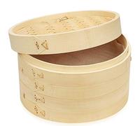 Vaporera de bambú hecha a mano de 10 pulgadas, 2 niveles y tapa, cesta de vapor de bambú de alta calidad, cocina saludable para verduras, albóndigas de Dim Sum, bollos, pescado de pollo y carne