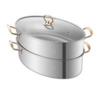 Vaporera de pescado de acero inoxidable de 2 niveles, olla for sopa de forma ovalada for el hogar, cacerola de gran capacidad, for cocina de inducción y estufa de gas