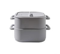 Vaporera de Silicona 2 Piezas para Microondas, Recipiente Cocina al para vapor Verduras y Pescado, Tazón Calor Frío, Contenedor para almacenamiento Comida, Asa Segura, 22x17x14cm(Grey)