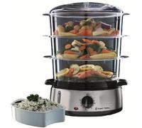 Russell Hobbs 19270-56 - Vaporera de 3 recipientes con temporizador, 800 W, incluye cubeta para arroz, color negro y plateado, libre de BPA