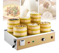 Vaporera eléctrica comercial, máquina para hacer dim sum de 6 orificios múltiples con protección contra quemaduras en seco y tanque de agua, para restaurante, cantina, tienda de desayuno