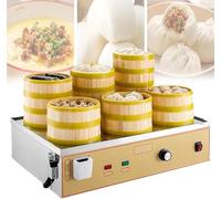 Vaporera eléctrica comercial para alimentos, máquina para hacer bollos al vapor de 2/4/6 orificios con control de temperatura de 30-110 °C, suministro de agua independiente, para restaurante, 6 holes