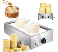 Vaporera eléctrica comercial para dim sum, calentador de vapor de 2, 4 y 6 orificios, de acero inoxidable con cuatro orificios, ajuste de temperatura de 30 a 110 °C, para bufés en tiendas y hogares.