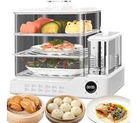 Vaporera Eléctrica de 24 Litros: Temporizador de 24H, Vapor en 5 Segundos, Apagado Automático y Filtro Purificador. Diseño de 3 Niveles para Cocinar Verduras y Más.