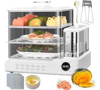Vaporera Eléctrica de 3 Niveles 24L: Operación de Pantalla Táctil, Depósito de 1.5L Extraíble, Cocción Sin Aceite y Temporizador de 24H para una Alimentación Saludable.