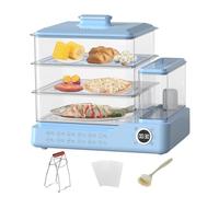 Vaporera eléctrica doméstica de 3 niveles, 24L de capacidad para cocinar huevos pescado y carne, con pantalla táctil, reserva de tiempo de 24 horas, depósito de agua independiente(Blue)
