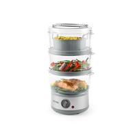 Vaporera electrónica de 3 niveles Petra PT2726ZV2HEVDE, 7,5 l, multiusos, bol para arroz y cestas sin BPA, compacta, temporizador de 1 hora, 500 W, recipientes desmontables, para carne y verduras