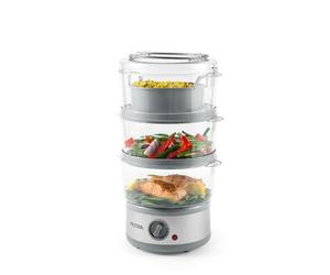 Vaporera electrónica de 3 niveles Petra PT2726ZV2HEVDE, 7,5 l, multiusos, bol para arroz y cestas sin BPA, compacta, temporizador de 1 hora, 500 W, recipientes desmontables, para carne y verduras
