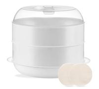 Vaporera microondas con 2 compartimentos para cocinar: PRITOK 21,5 x 21,5 x 16 cm, vaporizador para microondas con colador, 4 L, color blanco