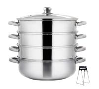 Vaporera para cocinar al vapor, 28 cm, acero inoxidable, con 4 insertos de vapor, tapa de cristal y pinza de vapor, para todo tipo de fuegos, olla de vapor para cocinar verduras, mariscos, sopas