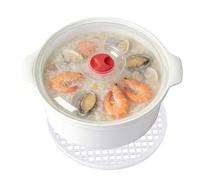 Vaporera para microondas - Tazón de PP de alimenticio con tapa y mango anticombustión 25x11,5cm | Utensilios de cocina de microondas para fideos, albóndigas, pan, verduras, brócoli y espagueti