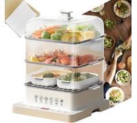 Vaporera plegable de 3 niveles para el hogar, multicocina eléctrica para carne, ciclo de vapor de 360°, calentador de alimentos extraíble, conservación automática del calor durante 12 horas.