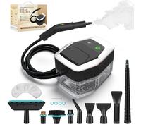 Vaporeta limpieza hogar, limpiador de vapor portátil 1500W, vaporeta de mano calentamiento rápido en 15s, depósito de agua de 1,8 L, con 12 accesorios para coches, blanco (Mantenga 3s para comenzar)