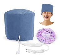 Vaporizador de tratamiento de la tapa del cabello, acondicionamiento profundo, termal, tapas térmicas para el cabello afro, sombrero de cuidado caliente, spa en el hogar con 2 modos | azul (enchufe del Reino Unido)