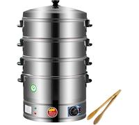 Vaporizador eléctrico de alimentos, acero inoxidable, diseño de 3 niveles con control termostático para una cocción saludable