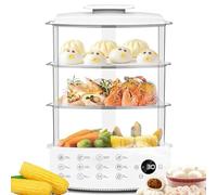 Vaporizador eléctrico de alimentos, vaporizador de verduras multifuncional de 3 niveles de 12 litros con temporizador, pantalla táctil, preestablecido 24 horas y protección contra quemaduras secas