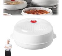 Vaporizador para horno microondas con tapa y bandeja, nuevo vaporizador redondo y cuadrado para microondas, vaporizador de verduras de gran capacidad (redondo x 1 capa)