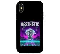 Vaporwave Aesthetic Bust Grid Palm Tree 80s Retro Carcasa para iPhone X/XS