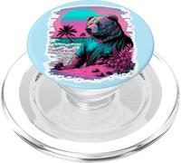 Vaporwave Synthwave Surfer Bear Beach Grizzly Surfing 80s PopSockets PopGrip para MagSafe