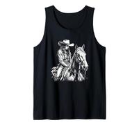 Vaquera con actitud montando a caballo, arte western oscuro, negro Camiseta sin Mangas