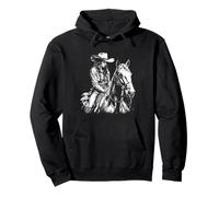 Vaquera con actitud montando a caballo, arte western oscuro, negro Sudadera con Capucha