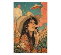 Vaquera con ovnis Puzzle 1000 Piezas de Madera, Reto Familiar | Flores del desierto, Ciencia ficción antigua, Arte del cartel, Construcción de Madera, Diversión Puzzle, Juego de Lógica