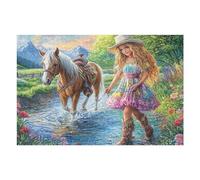 Vaquera cruzando un Arroyo Puzzles 1000 Piezas Maquetas Educativas 3D Rompecabezas para Familia Construir DIY Aliviar Estrés Decoración Hogar 1000 PCS