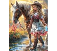 Vaquera Montando a Caballo al Atardecer Rompecabezas 500 Piezas Cartón Grueso para Coleccionistas Vida Silvestre y Mascotas Eventos Team Building Ocio En Casa Regalo Fin De Año Mejor Valorado 500 PCS