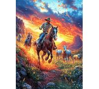 Vaquero a Caballo al Atardecer Puzzle 500 Piezas Cartón Resistente Cuento de Hadas acompañante mágico Rompecabezas Familiar para Toda La Familia Juguete Educativo 3D Maquetas Construir 500 PCS