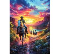 Vaquero a Caballo al Atardecer Puzzles 1000 Piezas Moderno Creativo Cuento de Hadas acompañante mágico Rompecabezas Familiar para Adultos 3D Maquetas Construir Aliviar Estrés Decorativo 1000 PCS