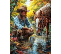 Vaquero a caballo junto al río Puzzle 300 Piezas Cartón Grueso Para Toda La Familia Cuentos de hadas fantásticos de animales salvajes Noches Juegos En Familia Relajación Concentración Regalo Corporati