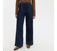 Vaquero ancho con puente, talle alto Mujer Talla 42. Color Azul