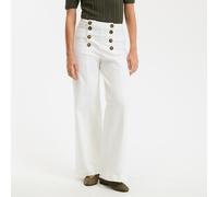Vaquero ancho con puente, talle alto Mujer Talla 42. Color Blanco