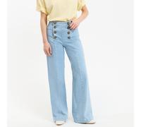 Vaquero ancho con puente, talle alto. Talla 42. Color Azul Doble Stone