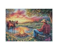 Vaquero Caballo Hoguera Bosque Aventura Naturaleza Salvaje Beautiful Puzzle 300 Piezas para Adultos Divertido Agradable Y Relajante Ocio Familiar Y Hobby 300 PCS（40x28cm）