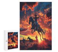 Vaquero equitación Salto Puzzle 1000 Piezas Estera PortátilRompecabezas 3D para Adultos Y Niños A 12 Años DIY Creativo Aliviar Estrés Decoración del Hogar 1000 PCS