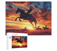 Vaquero equitación Salto Puzzle 500 Piezas Estera Portátil 3DRompecabezas para Familia DIY Creativo Aliviar Estrés Decoración del Hogar Maquetas Construir 500 PCS