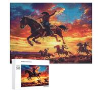 Vaquero equitación Salto Puzzles 500 Piezas Impossible DesafíoRompecabezas Circular para Adultos Y Niñas A 14 Años Decoración Hogar Estera Portátil DIY Moderno 500 PCS