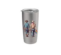 Vaquero Gay Occidental LGBTQIA Vaqueros Tomados De La Mano Vaso térmico de acero inoxidable de doble pared