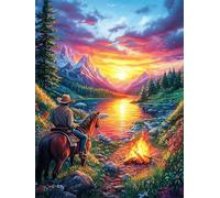 Vaquero junto a una fogata al atardecer Rompecabezas 300 Piezas Cartón Para Principiantes Sueño Mágico de Ciencia Ficción Días Lluviosos Tiempo Libre En Casa Para Reyes Magos Detalle De Cumpleaños 300