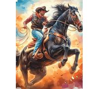 Vaquero Montando Caballo al Atardecer Puzzles 500 Piezas Construir DIY 3D Animal Salvaje Mascota Cute Rompecabezas para Adultos Maquetas Educativas Aliviar Estrés Estera Portátil 500 PCS