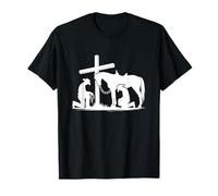 Vaquero orando arrodillado Cruz Occidental Biblia Jesús Caballo Camiseta