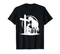 Vaquero orando arrodillado cruz occidental Biblia Jesús Caballo Camiseta
