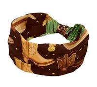 Vaquero Wild West Gorras Botas Cactus Brown Diademas para mujer, diadema elástica ancha turbante antideslizante, bandas de entrenamiento para el sudor, vendas para la cabeza de moda, accesorios para